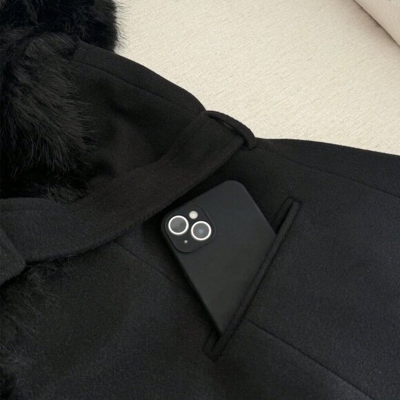 Black Preppy Women's Patchwork Faux Fur Collar Sleeveless Cropped Jacket - Picture 7 of 7